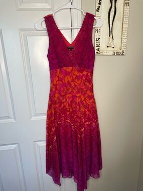 Chris McLaughlin Pink Orange Ombre Fit & Flare Dress Size 4 Sleeveless V Neck